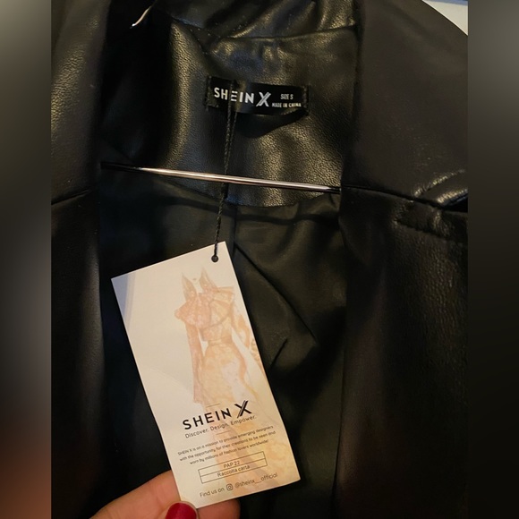 Exaggerated Ruffle Double Button Belted PU Leather Blazer Dress Size S - Picture 8 of 8